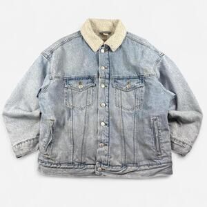Distressed & Denim Western TruckerJean Jacket Sherpa Lining Y2K Style Sz M